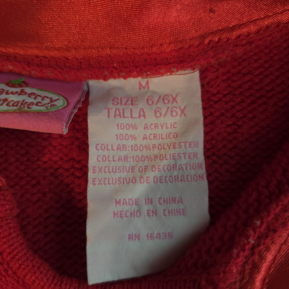 Vintage Strawberry Shortcake Red Embroidered Sweater Poncho 6/6X - Picture 7 of 12